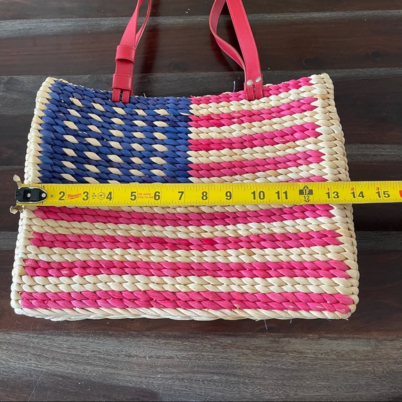 American Flag straw tote bag denim interior - Picture 6 of 8